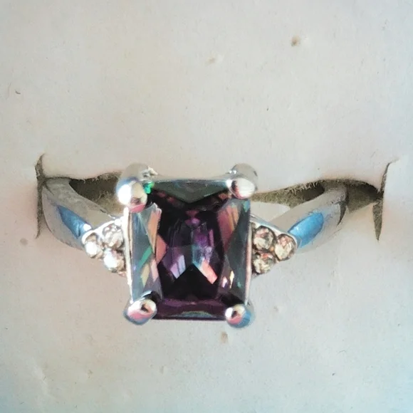 925 sterling silver Emerald cut Mystic topaz crystal ring - Picture 5 of 13